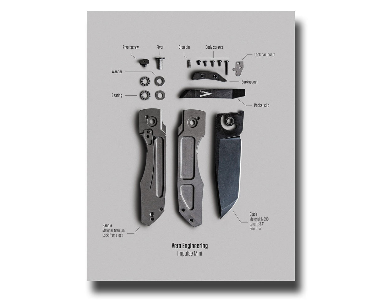 Vero Engineering Vero Impulse Thin EDC Pocket Knife - Blackwashed Blade /  Blackwashed Handle, Pocket Knives